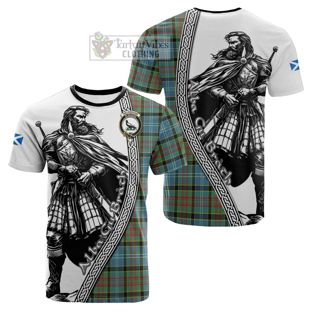 Walkinshaw Tartan Clan Crest Cotton T-shirt with Highlander Warrior Celtic Style - Tartan Vibes Clothing