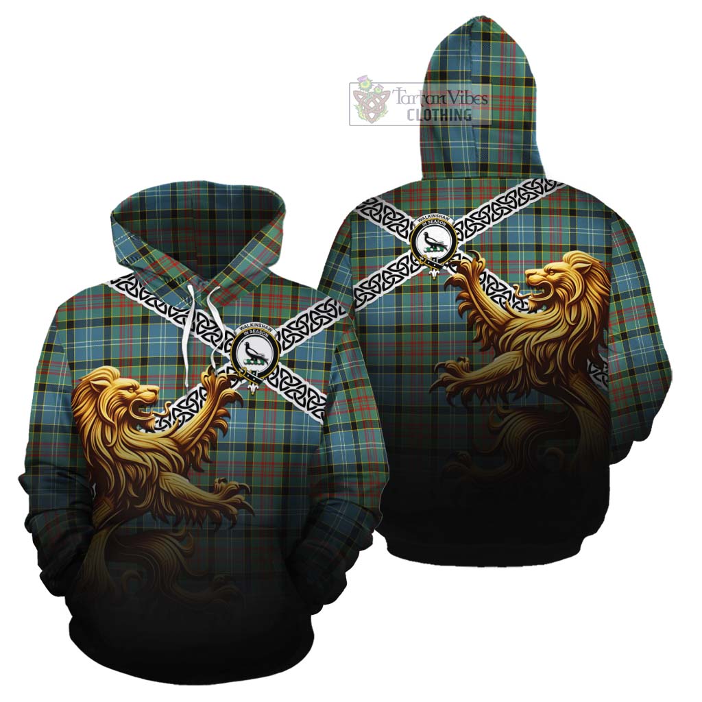 Walkinshaw Crest Tartan Cotton Hoodie with Golden Lion Emblem Celtic Style - Tartan Vibes Clothing