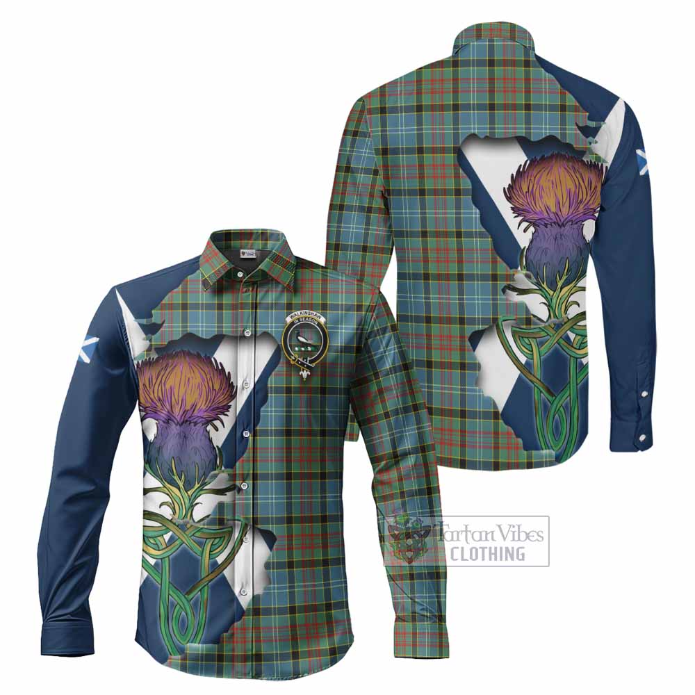 Tartan Vibes Clothing Walkinshaw Tartan Family Crest Long Sleeve Button Shirt Scottish Thistle Celtic Inspired