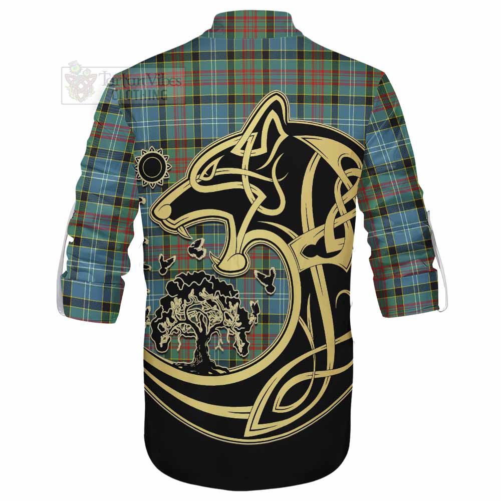 Walkinshaw Tartan Ghillie Kilt Shirt with Family Crest Celtic Wolf Style - Tartan Vibes Clothing