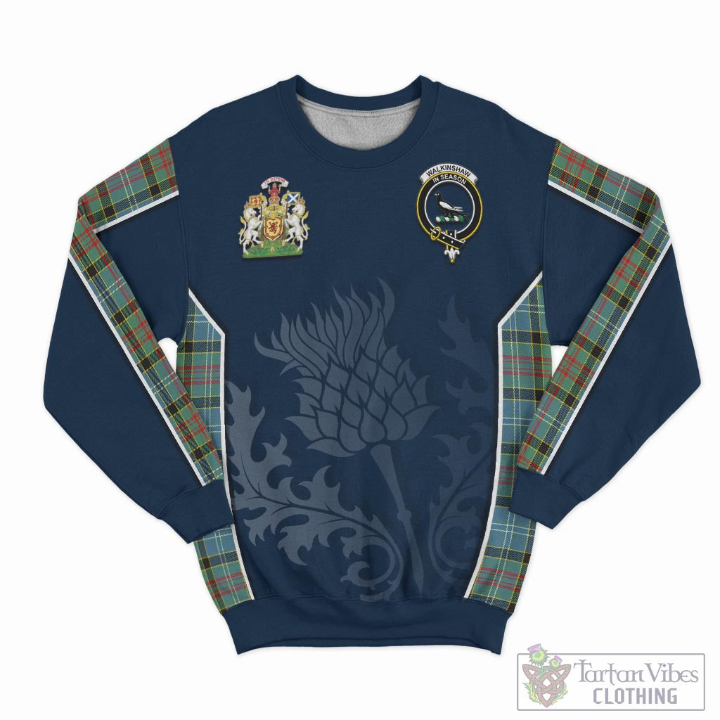 Walkinshaw Tartan Sweatshirt with Family Crest and Scottish Thistle Vibes Sport Style - Tartan Vibes Clothing