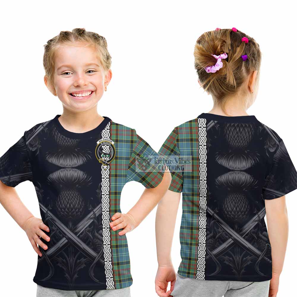 Walkinshaw Tartan Kid T-Shirt with Family Crest Cross Sword Thistle Celtic Vibes - Tartan Vibes Clothing