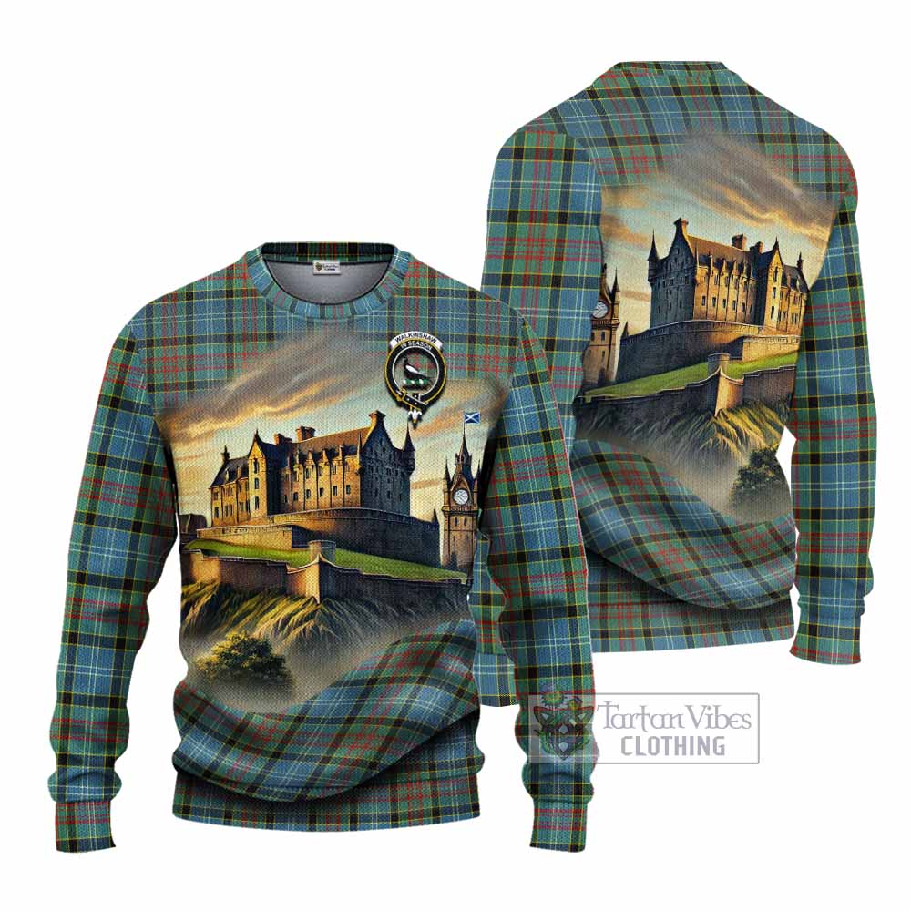 Walkinshaw Tartan Family Crest Knitted Sweater with Scottish Ancient Castle Style - Tartan Vibes Clothing