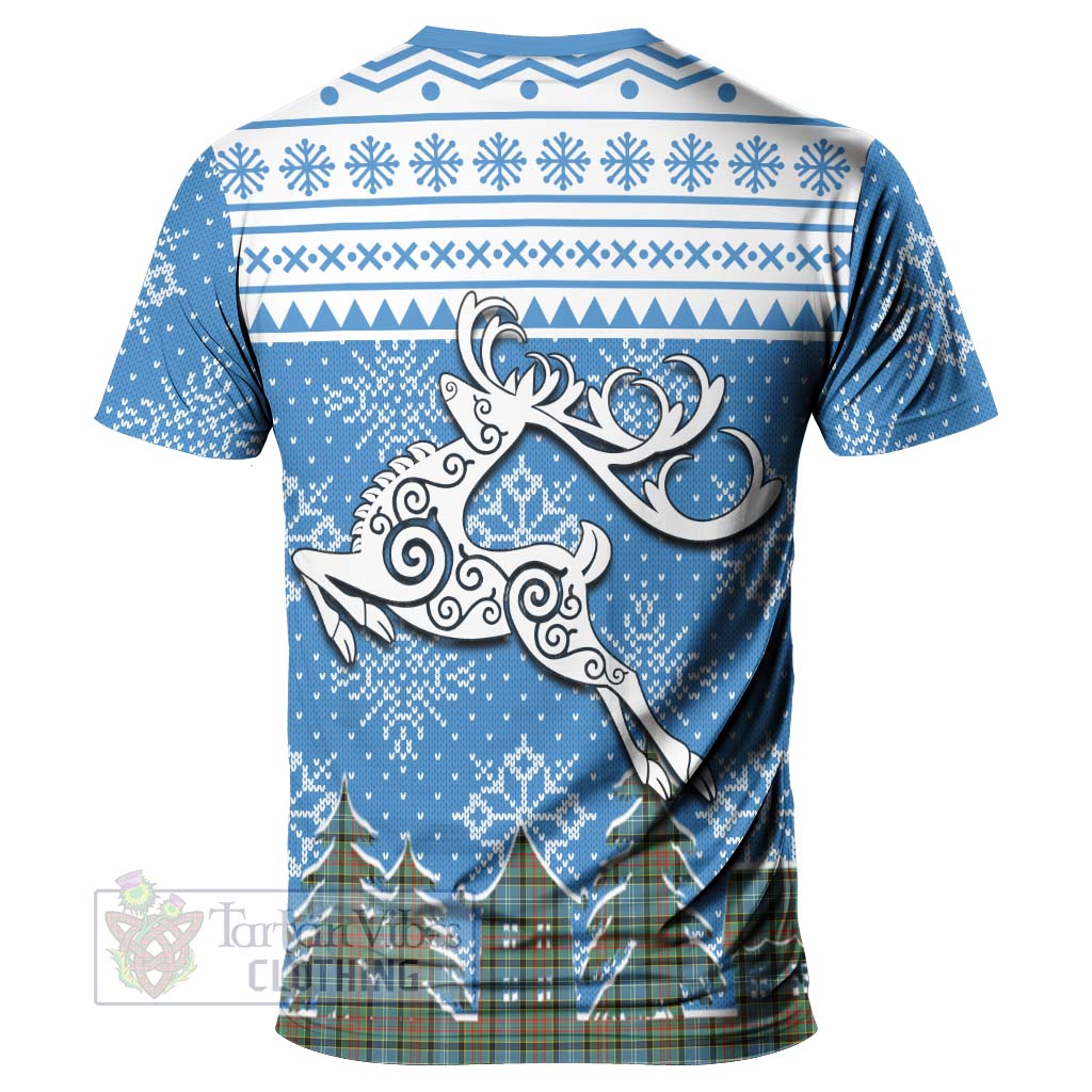 Walkinshaw Clan Christmas T-Shirt Celtic Reindeer Style - Tartan Vibes Clothing