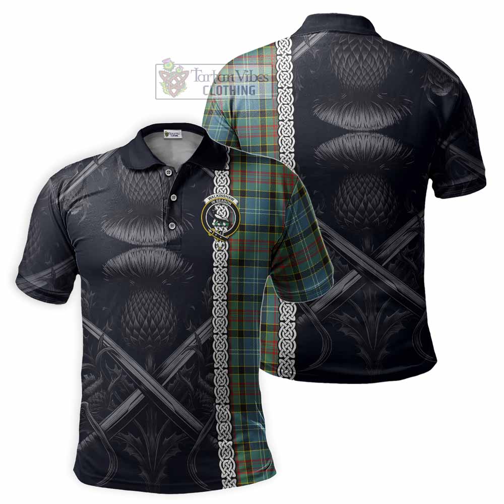 Walkinshaw Tartan Polo Shirt with Family Crest Cross Sword Thistle Celtic Vibes - Tartan Vibes Clothing