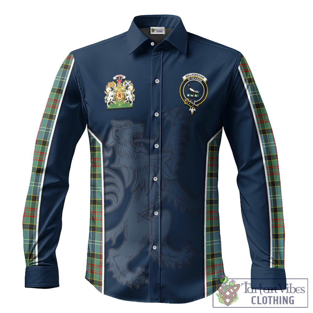 Walkinshaw Tartan Long Sleeve Button Up Shirt with Family Crest and Lion Rampant Vibes Sport Style