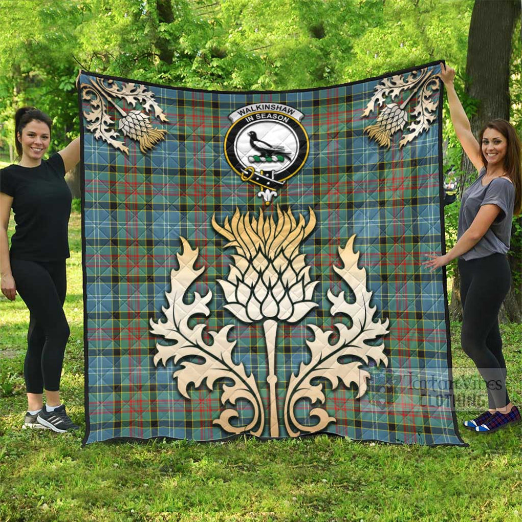 Tartan Vibes Clothing Walkinshaw Tartan Quilt with Family Crest and Golden Thistle Style