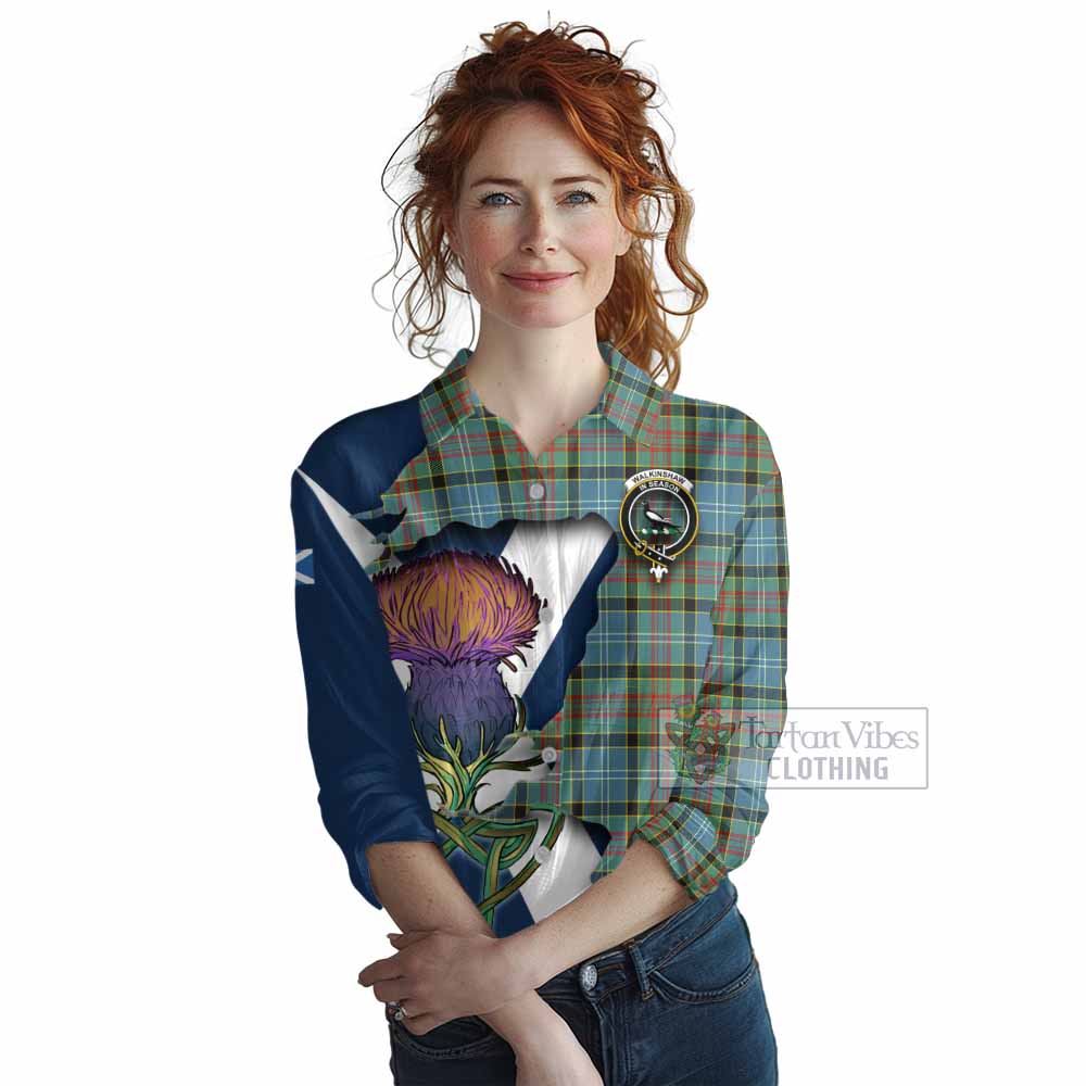Tartan Vibes Clothing Walkinshaw Tartan Family Crest Women's Casual Shirt Scottish Thistle Celtic Inspired