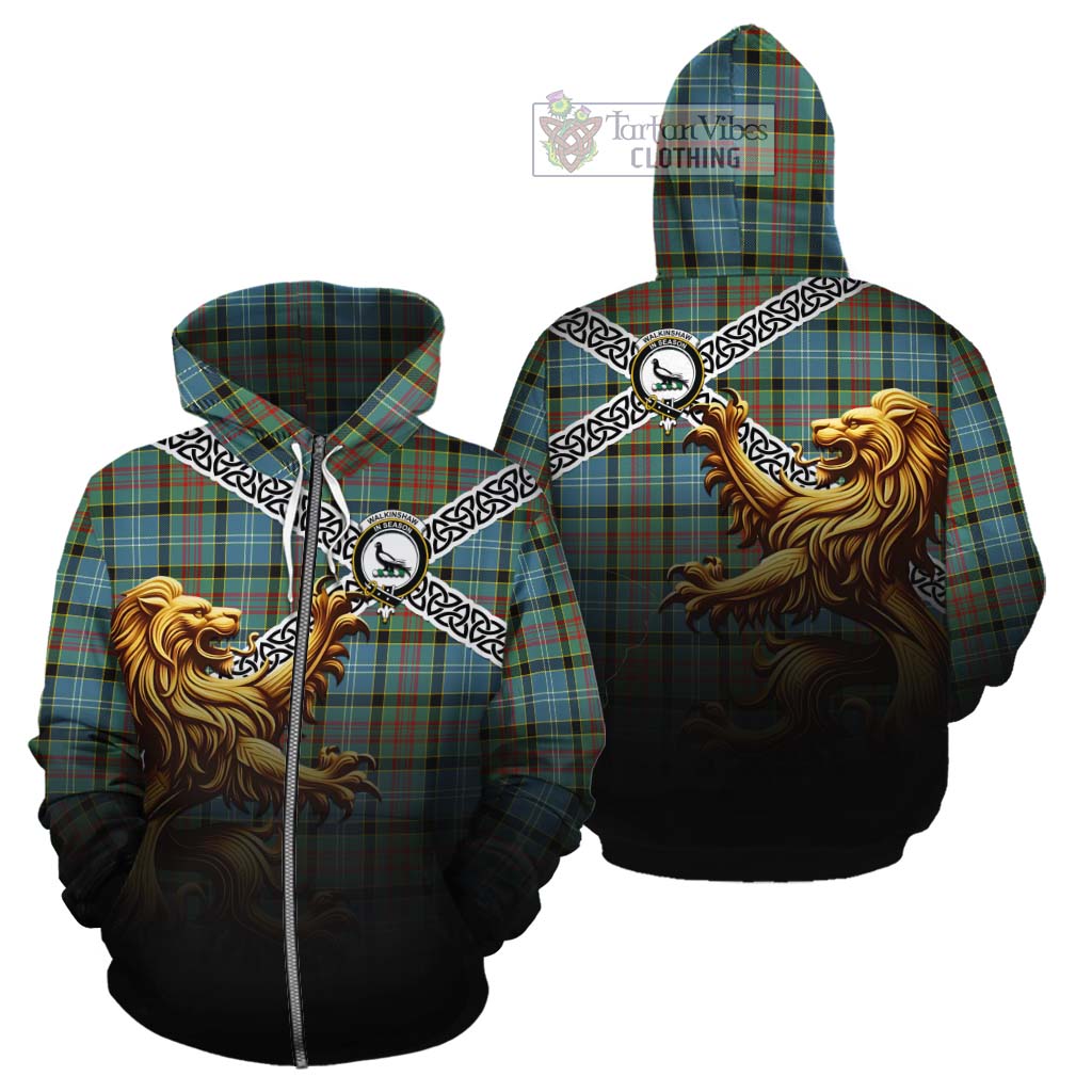 Walkinshaw Crest Tartan Cotton Hoodie with Golden Lion Emblem Celtic Style Zip Hoodie - Tartan Vibes Clothing