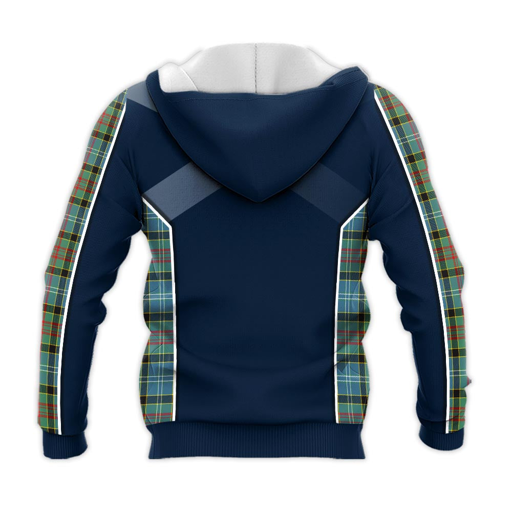 Tartan Vibes Clothing Walkinshaw Tartan Knitted Hoodie with Family Crest and Scottish Thistle Vibes Sport Style