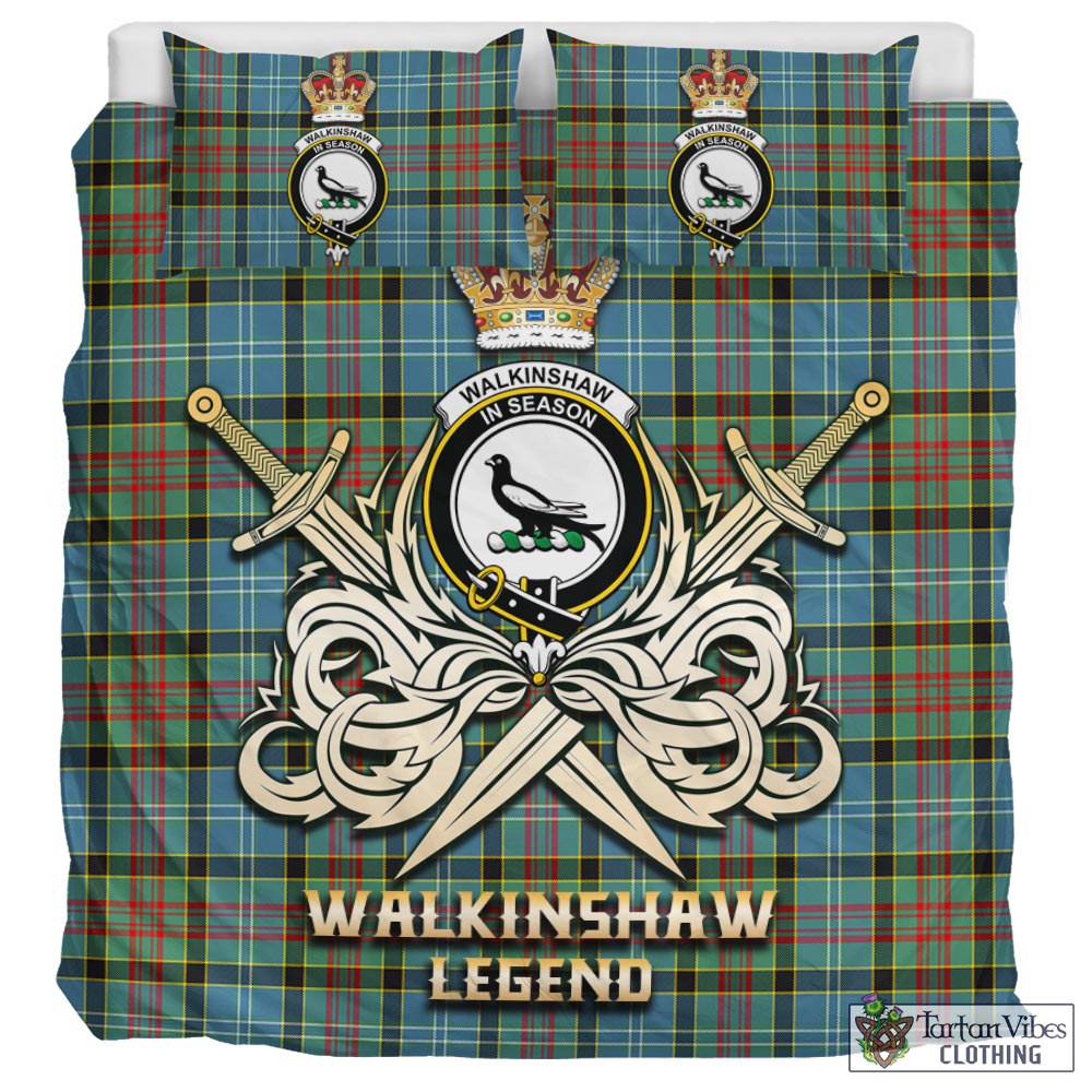 Tartan Vibes Clothing Walkinshaw Tartan Bedding Set with Clan Crest and the Golden Sword of Courageous Legacy