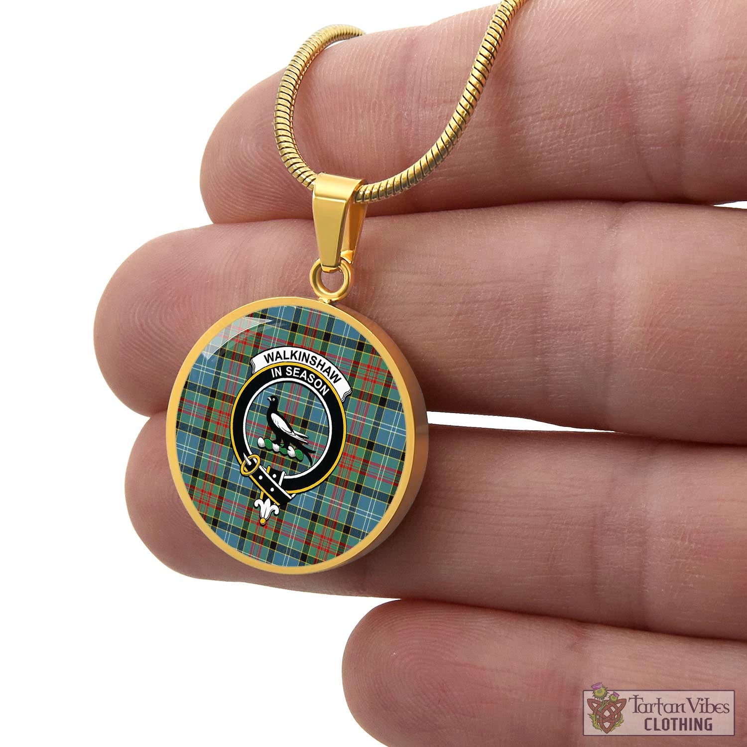 Walkinshaw Tartan Circle Necklace with Family Crest - Tartan Vibes Clothing