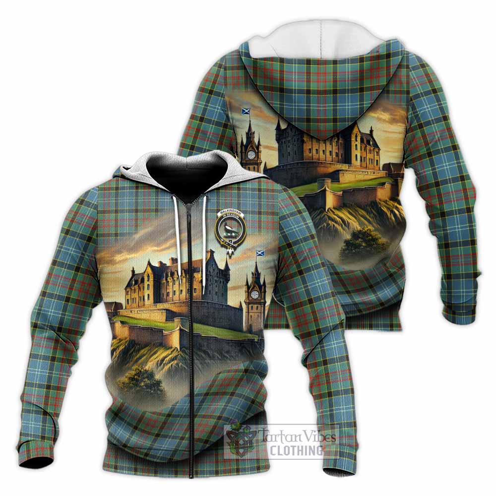 Walkinshaw Tartan Family Crest Knitted Hoodie with Scottish Ancient Castle Style Unisex Knitted Zip Hoodie - Tartan Vibes Clothing