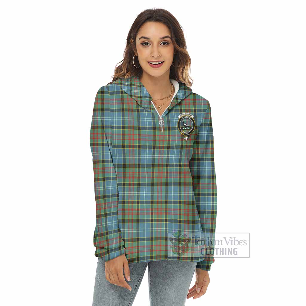 Walkinshaw Tartan Women's Borg Fleece Hoodie with Half Zip with Family Crest - Tartan Vibes Clothing