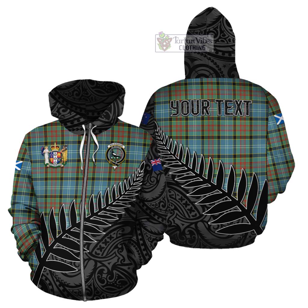 Tartan Vibes Clothing Walkinshaw Crest Tartan Cotton Hoodie with New Zealand Silver Fern Half Style