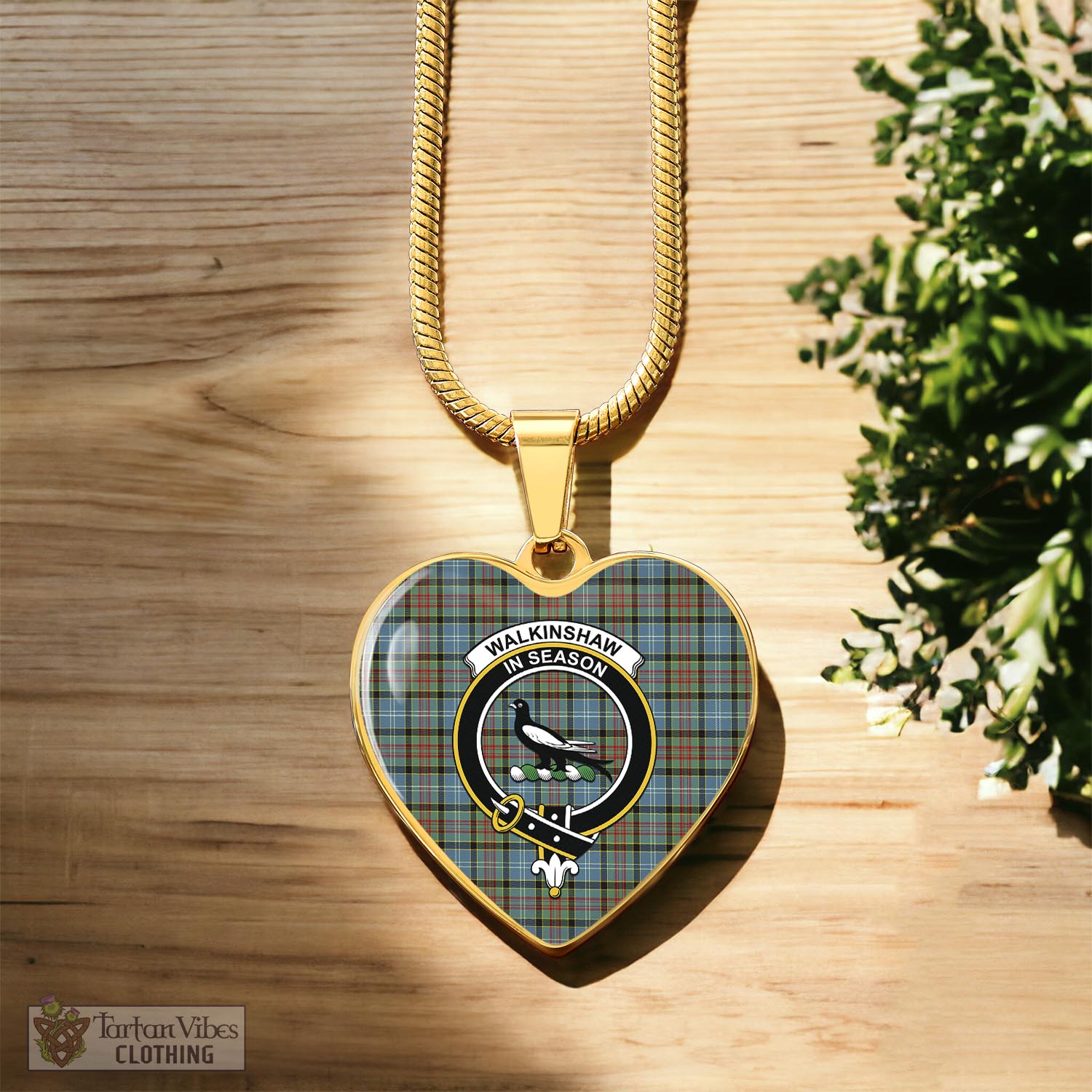 Walkinshaw Tartan Heart Necklace with Family Crest Luxury Necklace (Gold) No - Tartan Vibes Clothing