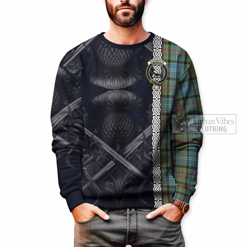 Walkinshaw Tartan Sweatshirt with Family Crest Cross Sword Thistle Celtic Vibes - Tartan Vibes Clothing