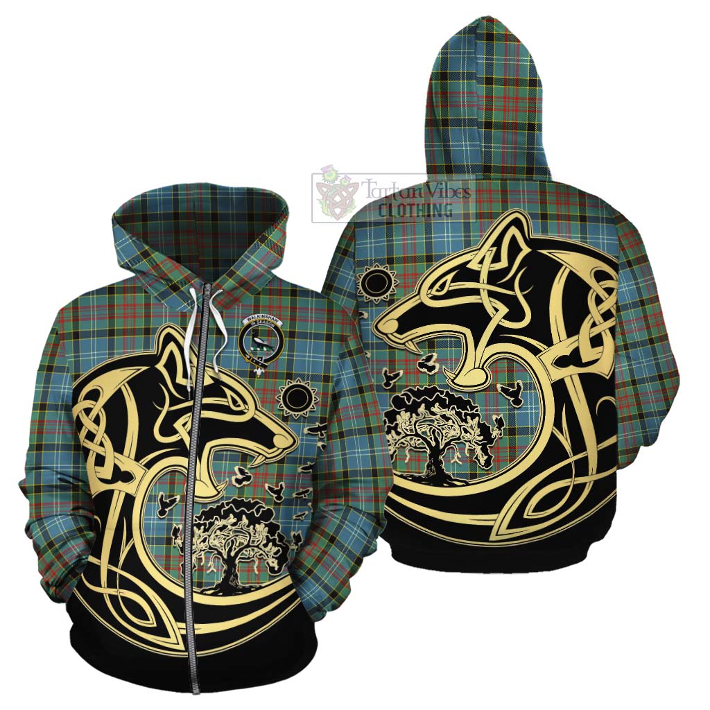 Walkinshaw Tartan Cotton Hoodie with Family Crest Celtic Wolf Style - Tartan Vibes Clothing