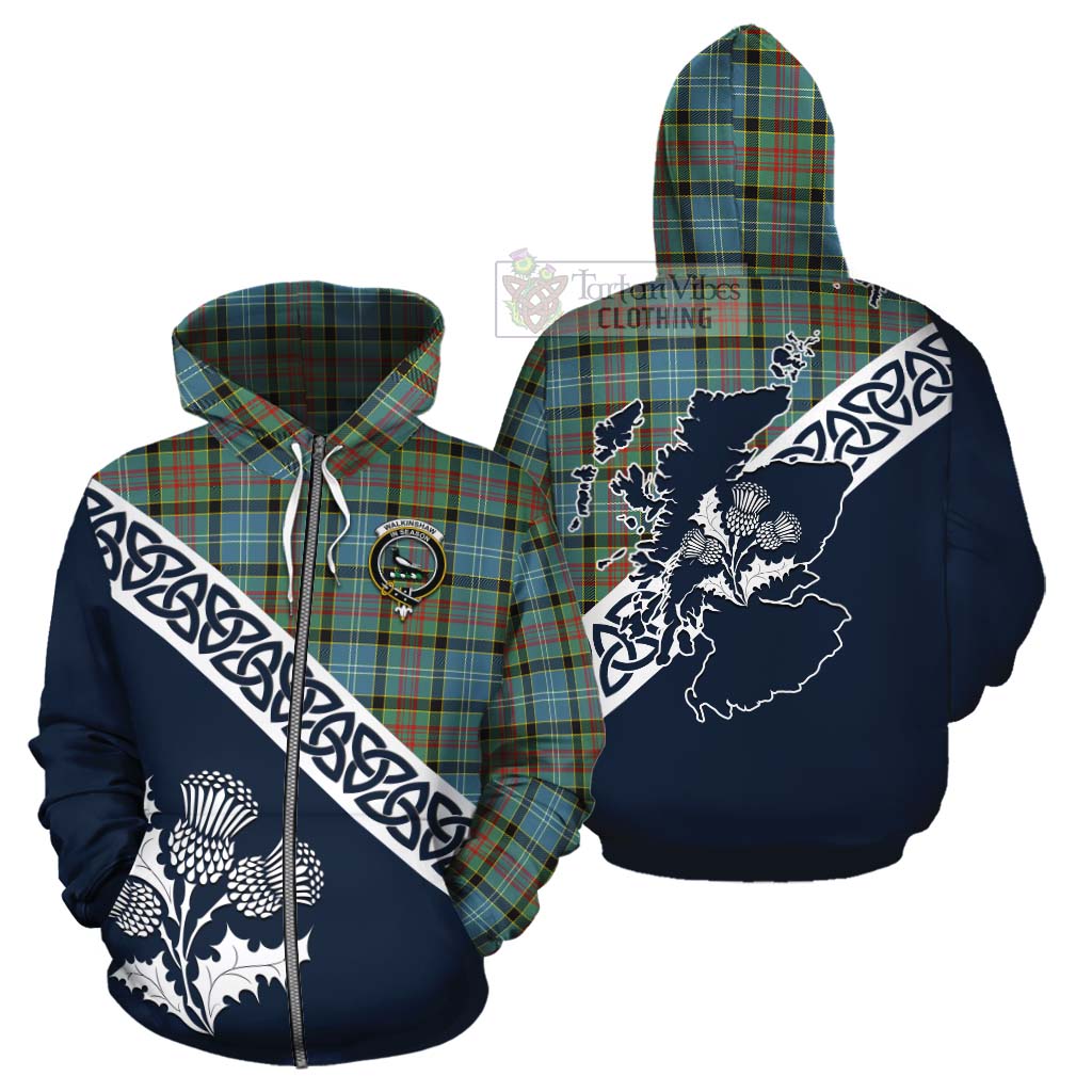 Walkinshaw Tartan Cotton Hoodie Featuring Thistle and Scotland Map - Tartan Vibes Clothing
