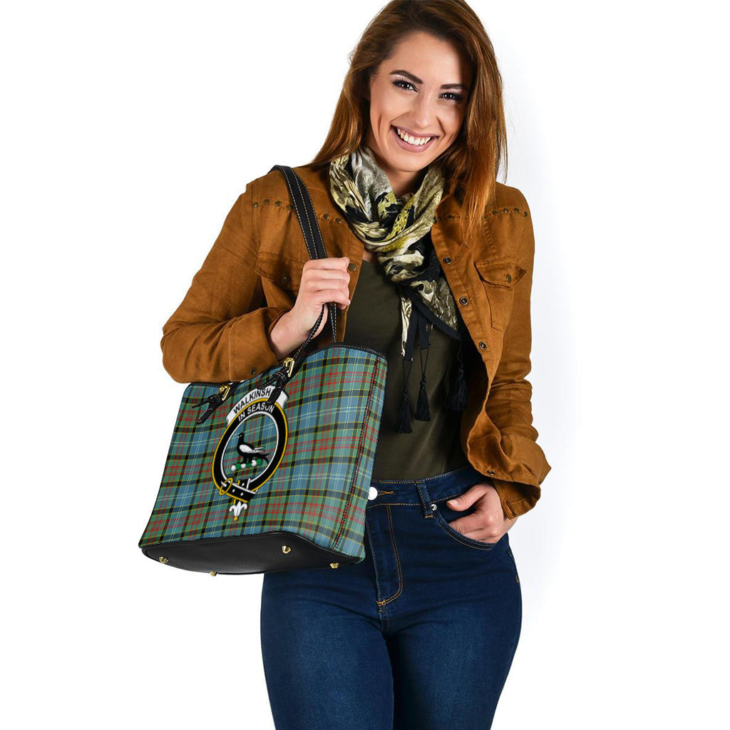 Walkinshaw Tartan Leather Tote Bag with Family Crest - Tartan Vibes Clothing