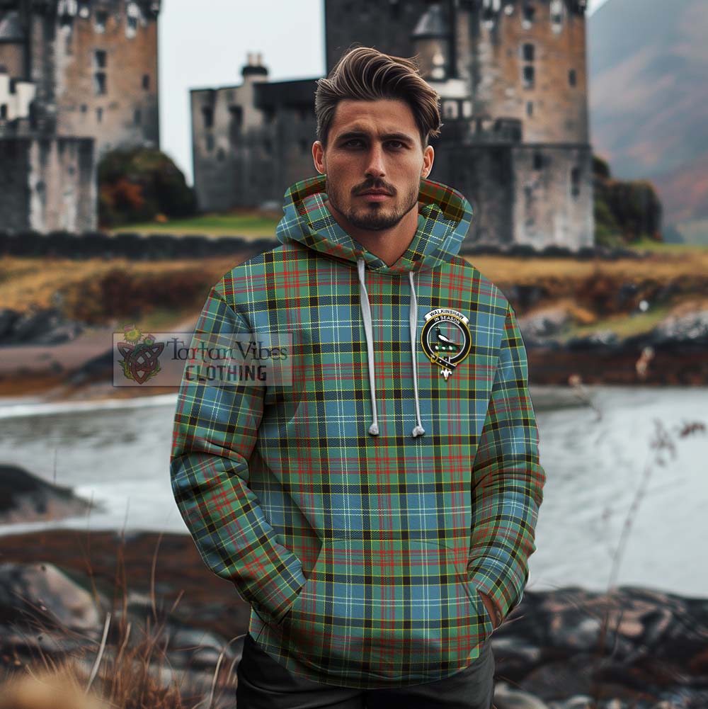 Tartan Vibes Clothing Walkinshaw Tartan Cotton Hoodie with Family Crest Celtic Skull Style