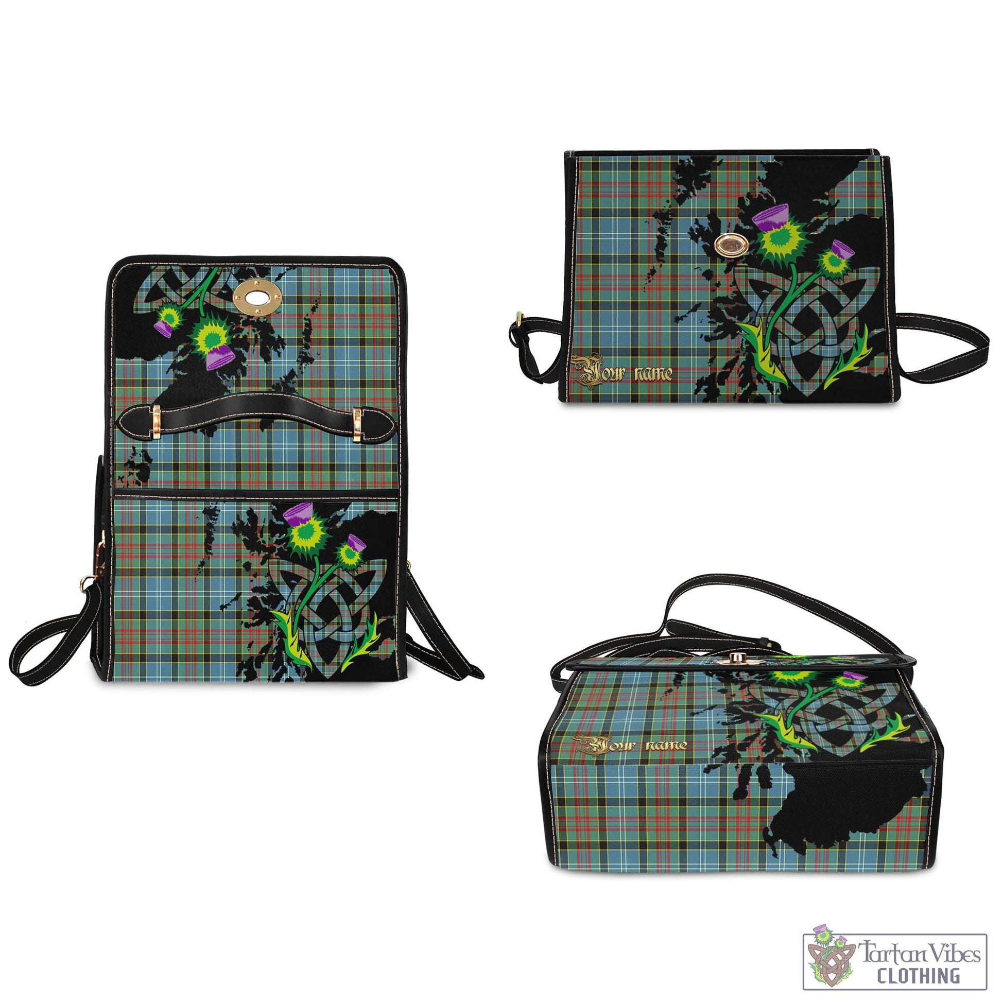 Tartan Vibes Clothing Walkinshaw Tartan Waterproof Canvas Bag with Scotland Map and Thistle Celtic Accents