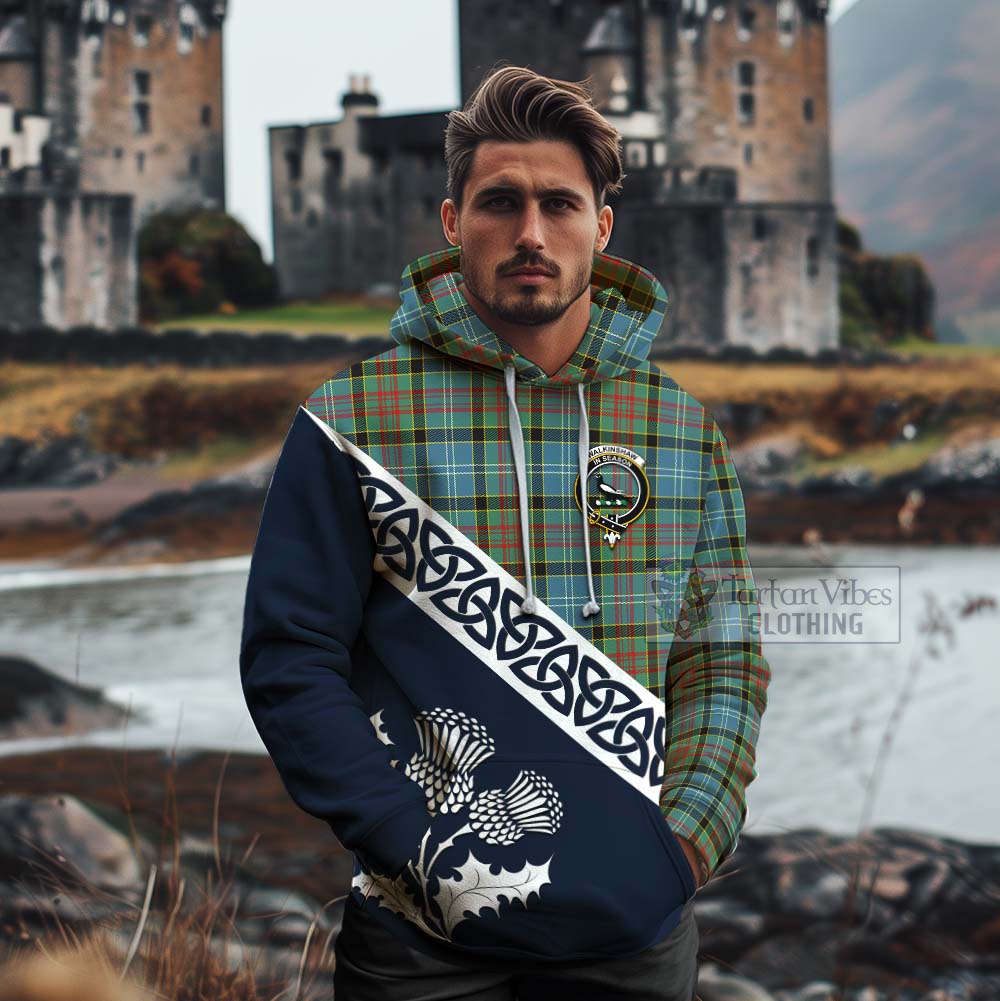 Walkinshaw Tartan Cotton Hoodie Featuring Thistle and Scotland Map - Tartan Vibes Clothing