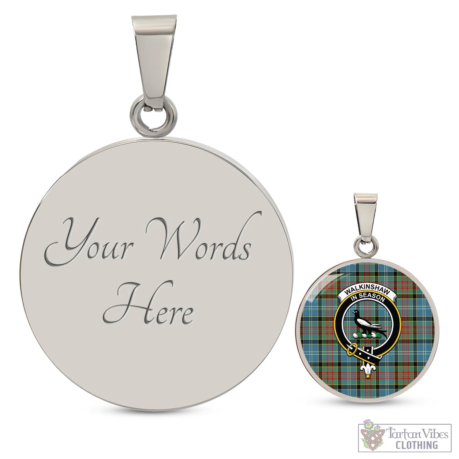 Walkinshaw Tartan Circle Necklace with Family Crest Luxury Necklace (Silver) Yes - Tartan Vibes Clothing