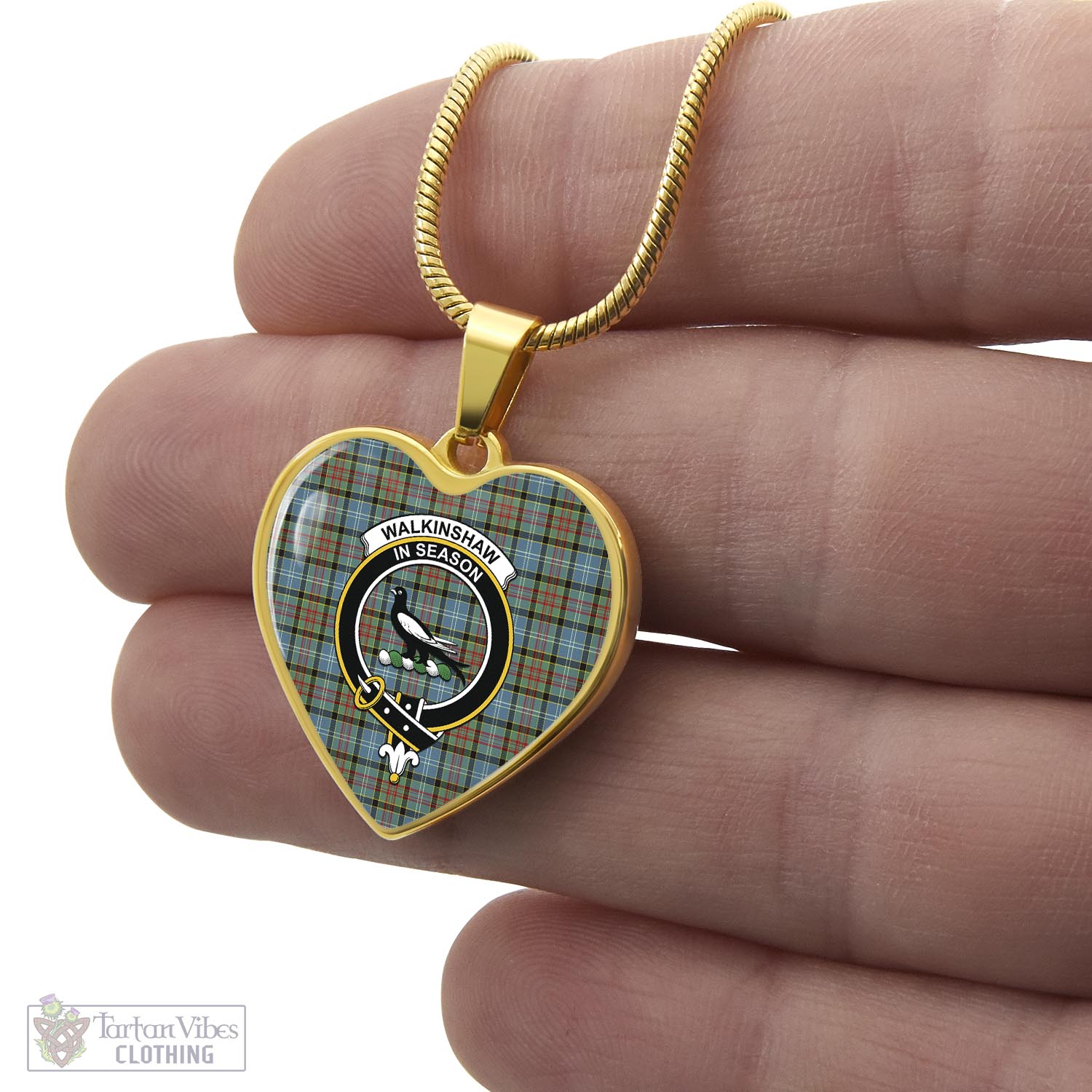 Walkinshaw Tartan Heart Necklace with Family Crest - Tartan Vibes Clothing