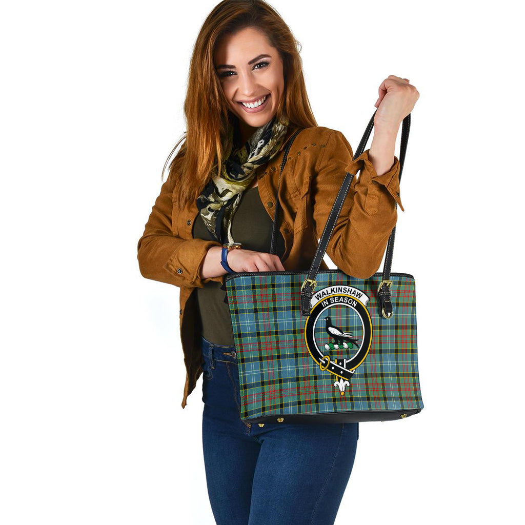 Walkinshaw Tartan Leather Tote Bag with Family Crest - Tartan Vibes Clothing