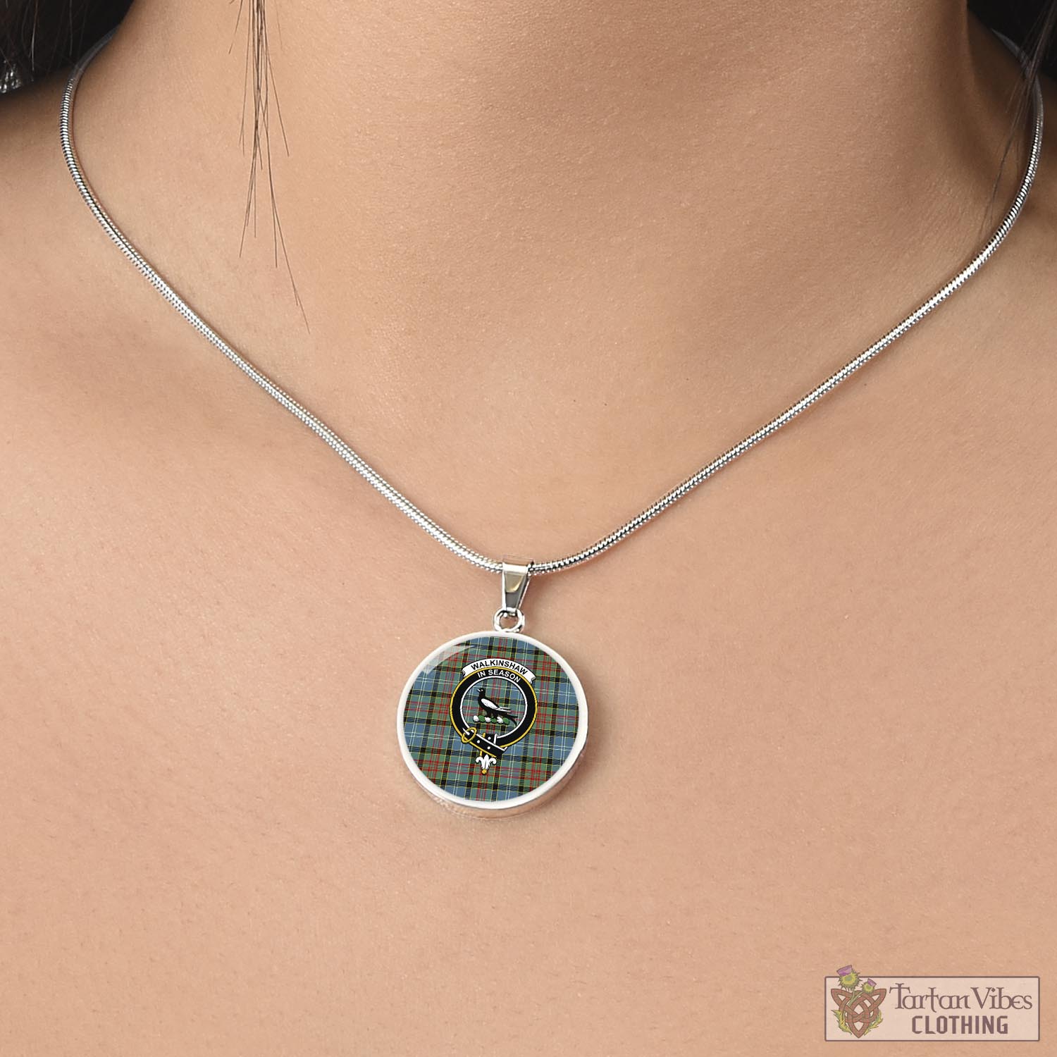 Walkinshaw Tartan Circle Necklace with Family Crest - Tartan Vibes Clothing