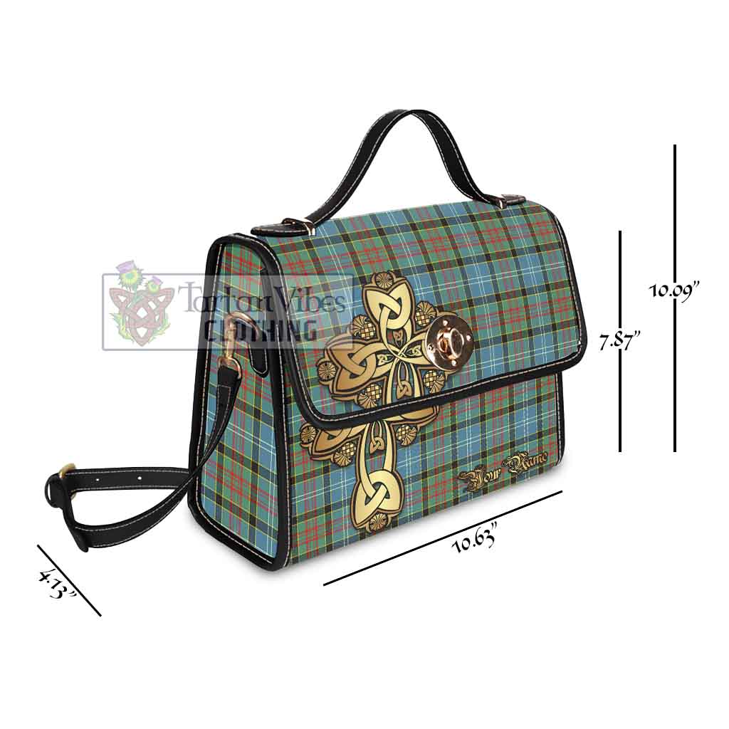 Tartan Vibes Clothing Walkinshaw Tartan Waterproof Canvas Bag Golden Thistle Celtic Cross Style