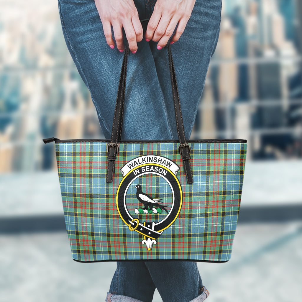 Walkinshaw Tartan Leather Tote Bag with Family Crest - Tartan Vibes Clothing