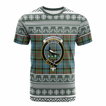 Walkinshaw Clan Tartan Christmas Cotton T-shirt with Family Crest