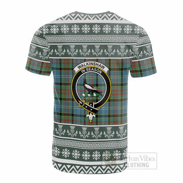 Walkinshaw Clan Tartan Christmas Cotton T-shirt with Family Crest