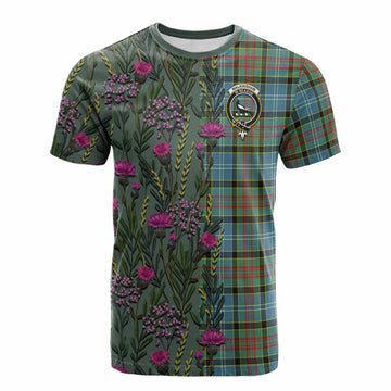 Walkinshaw Family Crest Tartan Cotton T-shirt Scottish Thistle Flower Pattern Half Style