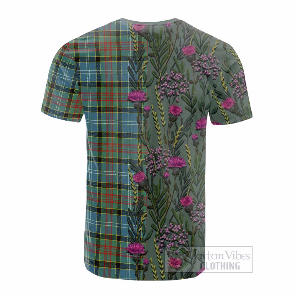 Walkinshaw Family Crest Tartan Cotton T-shirt Scottish Thistle Flower Pattern Half Style - Tartan Vibes Clothing