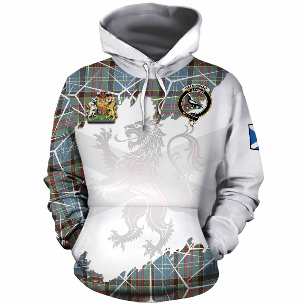 Walkinshaw Tartan Cotton Hoodie with Family Crest and Lion Rampant Grunge Style