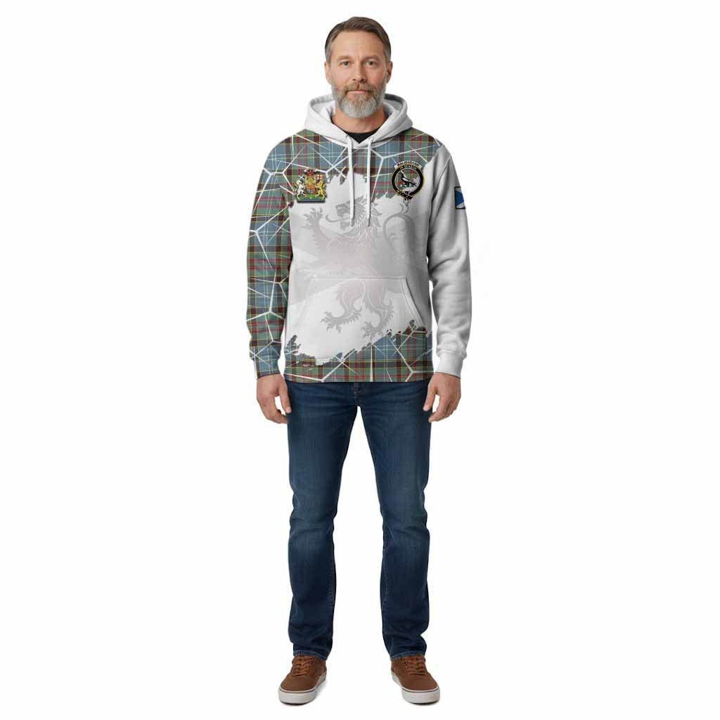 Walkinshaw Tartan Cotton Hoodie with Family Crest and Lion Rampant Grunge Style