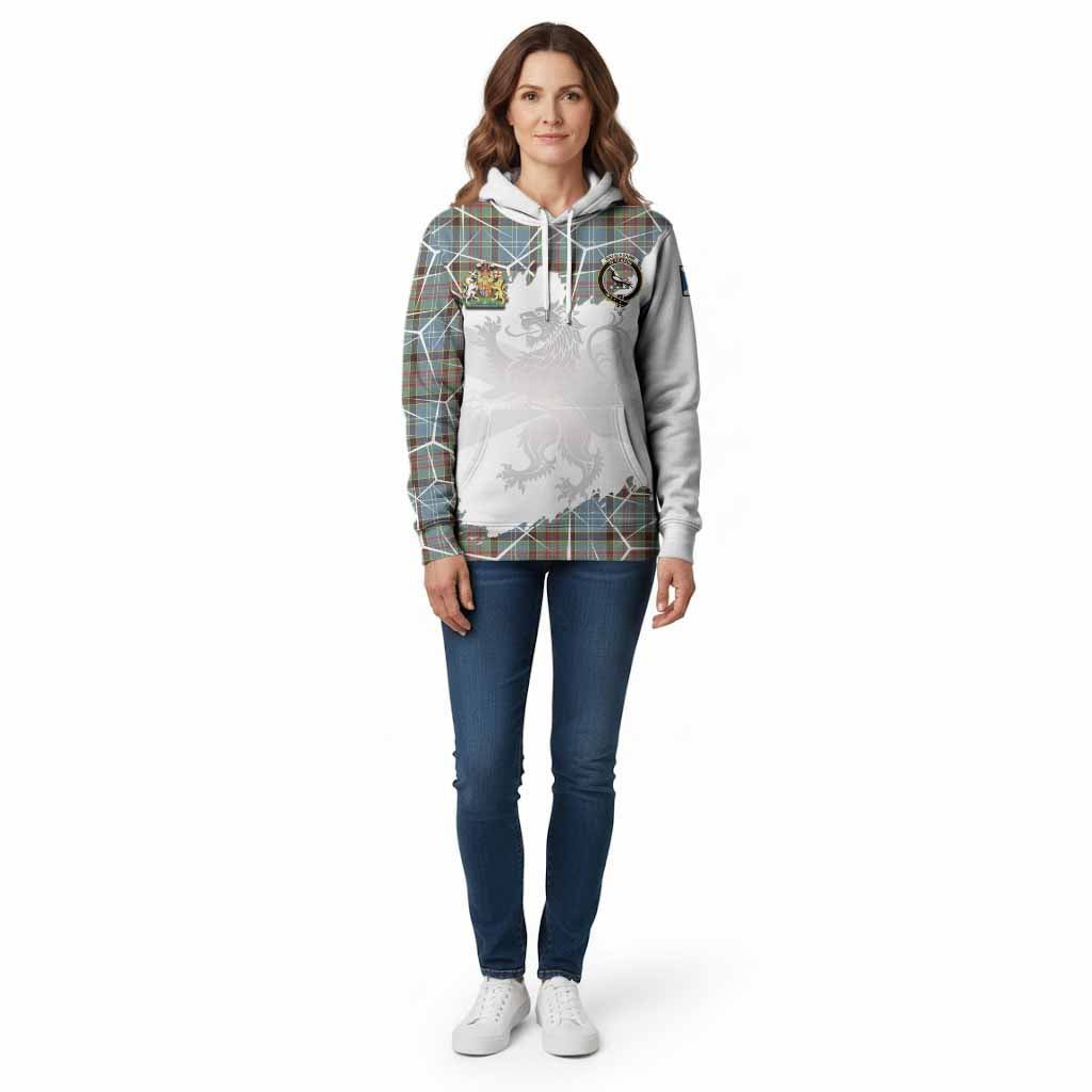 Walkinshaw Tartan Cotton Hoodie with Family Crest and Lion Rampant Grunge Style
