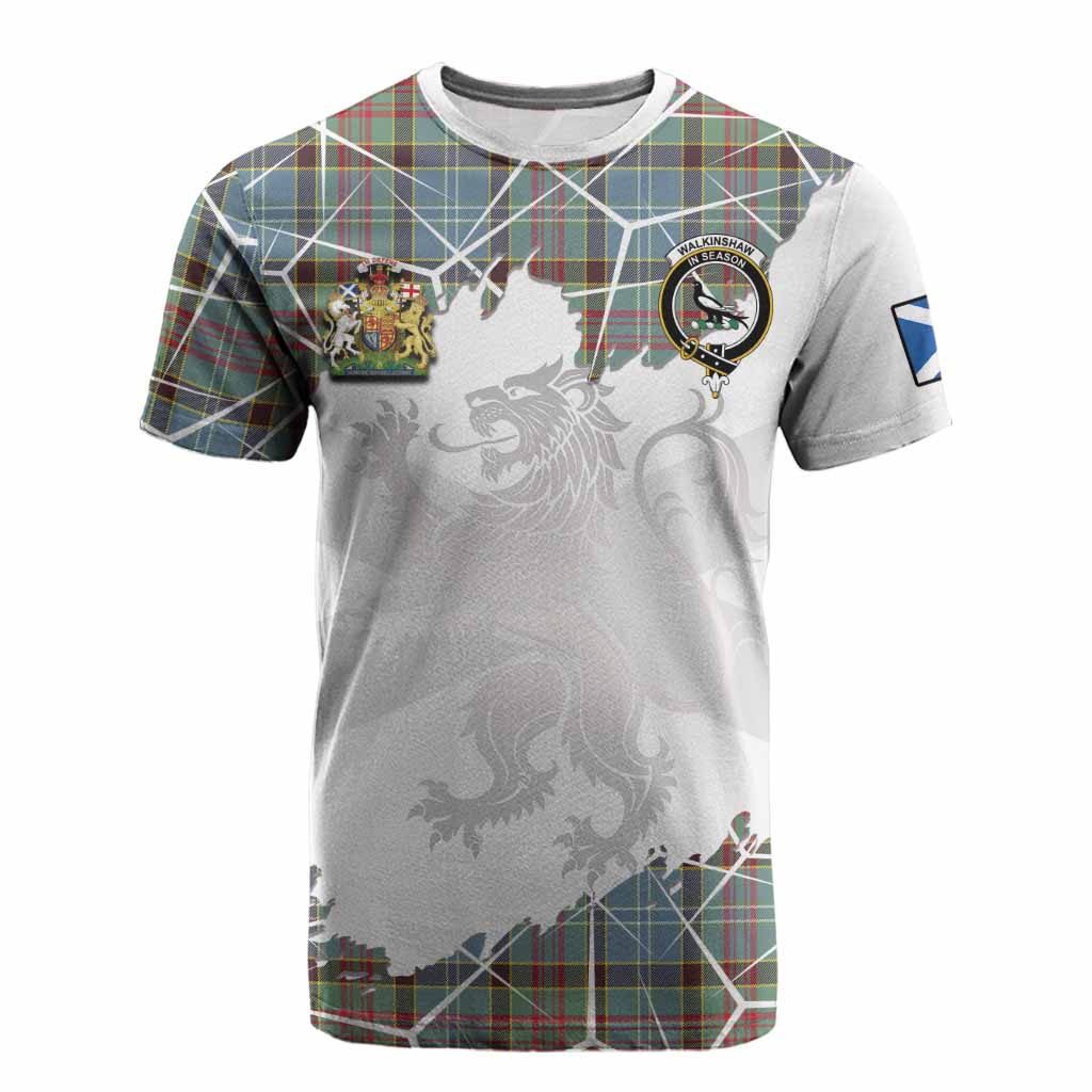 Walkinshaw Tartan Cotton T-shirt with Family Crest and Lion Rampant Grunge Style