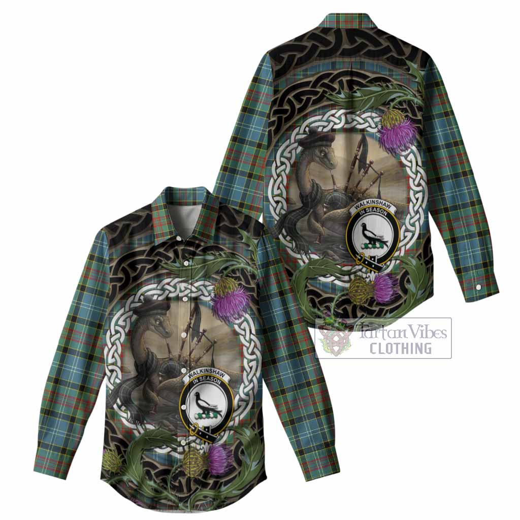 Walkinshaw Tartan Crest Bagpipe Nessie Women Casual Shirt Scottish Loch Ness Monster Celtic Thistle