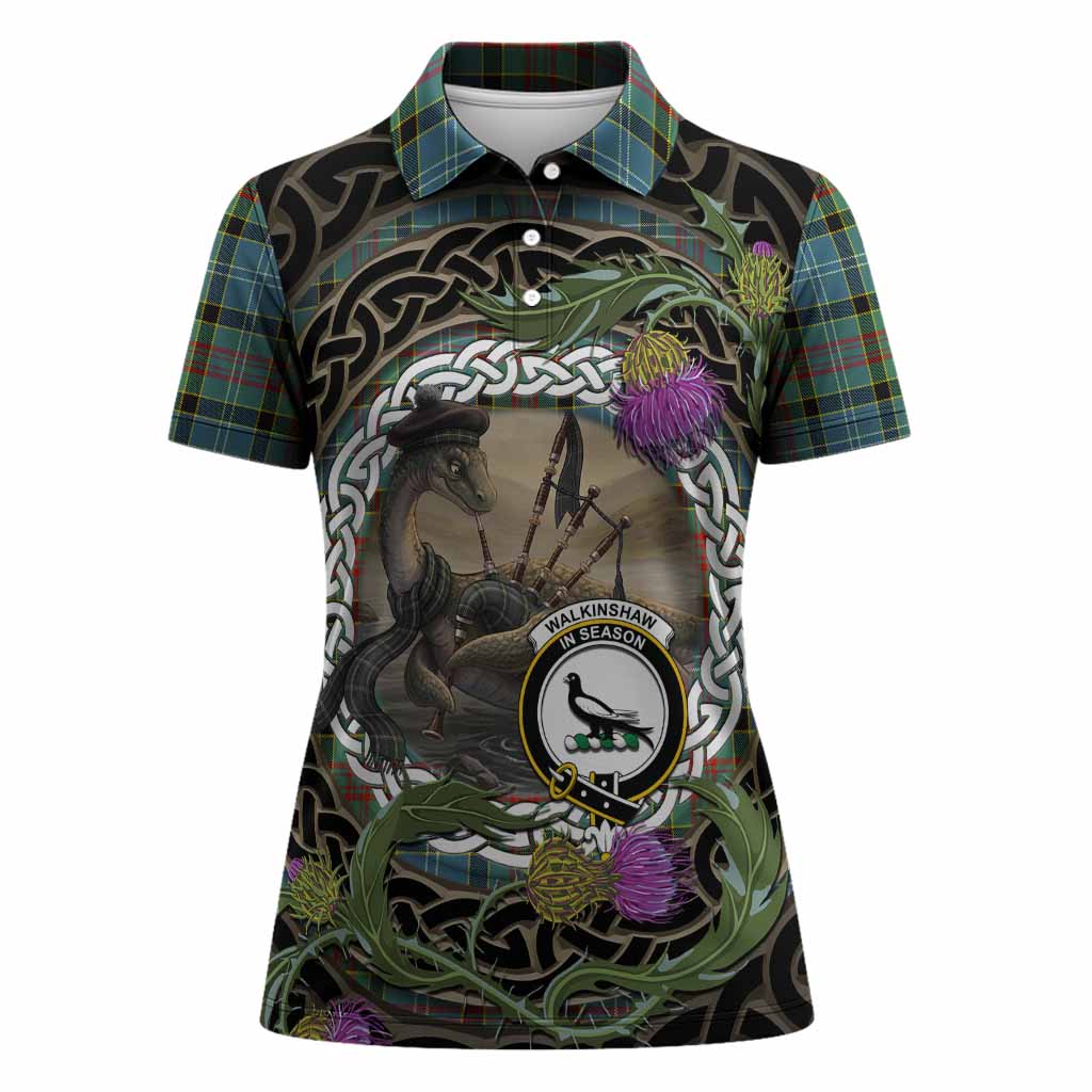 Walkinshaw Tartan Crest Bagpipe Nessie Women Polo Shirt Scottish Loch Ness Monster Celtic Thistle