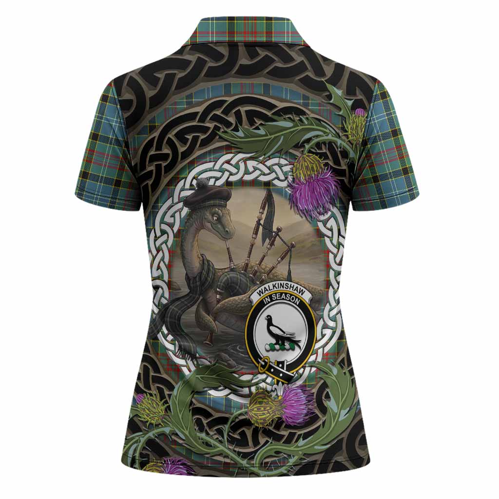Walkinshaw Tartan Crest Bagpipe Nessie Women Polo Shirt Scottish Loch Ness Monster Celtic Thistle