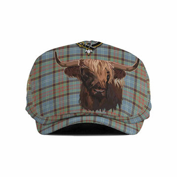 Walkinshaw Tartan Crest Flat Cap, Jeff Cap Scotland Heilan Coo Tartan Seamless Style