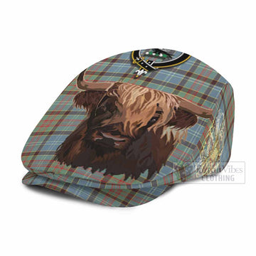 Walkinshaw Tartan Crest Flat Cap, Jeff Cap Scotland Heilan Coo Tartan Seamless Style