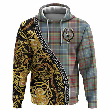 Walkinshaw Tartan Crest Hoodie Celtic Knot and Triple Trickle Spiral Symbols