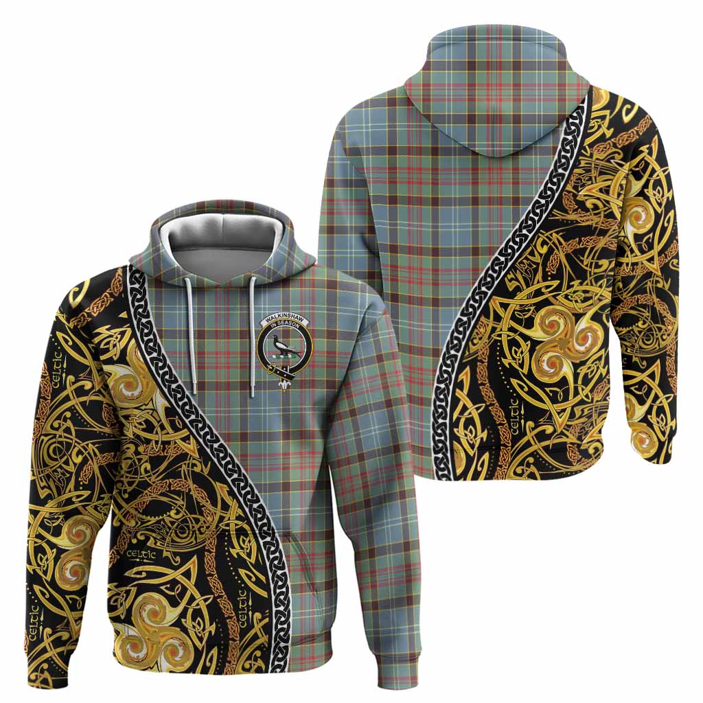 Walkinshaw Tartan Crest Hoodie Celtic Knot and Triple Trickle Spiral Symbols