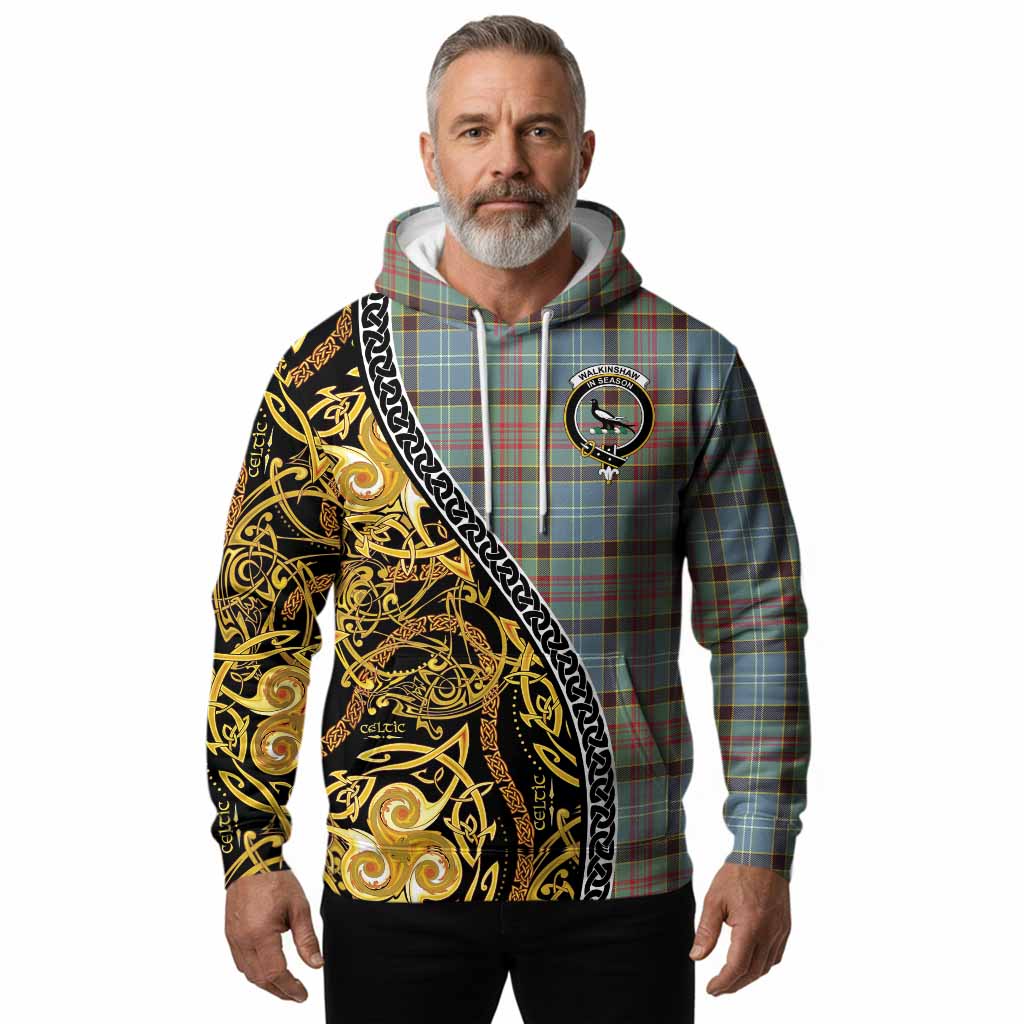 Walkinshaw Tartan Crest Hoodie Celtic Knot and Triple Trickle Spiral Symbols