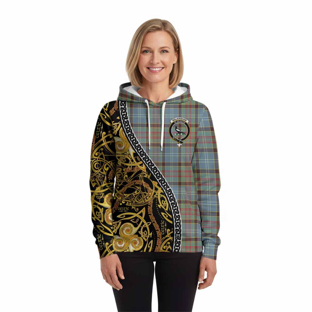 Walkinshaw Tartan Crest Hoodie Celtic Knot and Triple Trickle Spiral Symbols